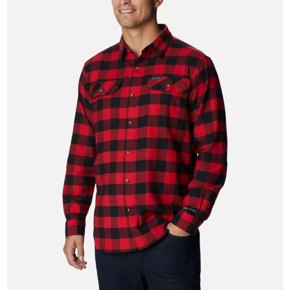 Columbia Grid Plaid Flannel Shirt Flare Gun Red Button Front Mens Sz Small